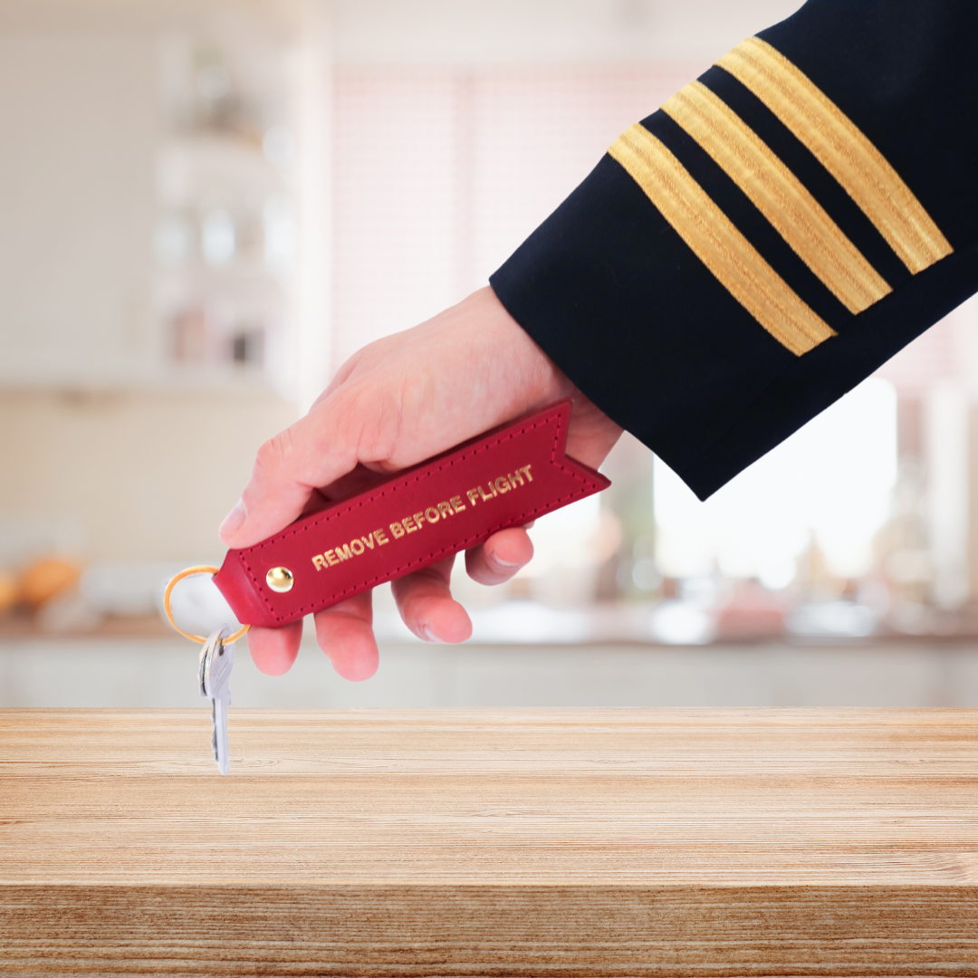 Personalised Leather Remove Before Flight Luggage Tag Keychain