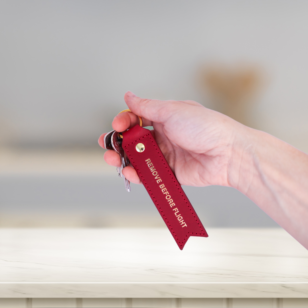 Personalised Leather Remove Before Flight Luggage Tag Keychain