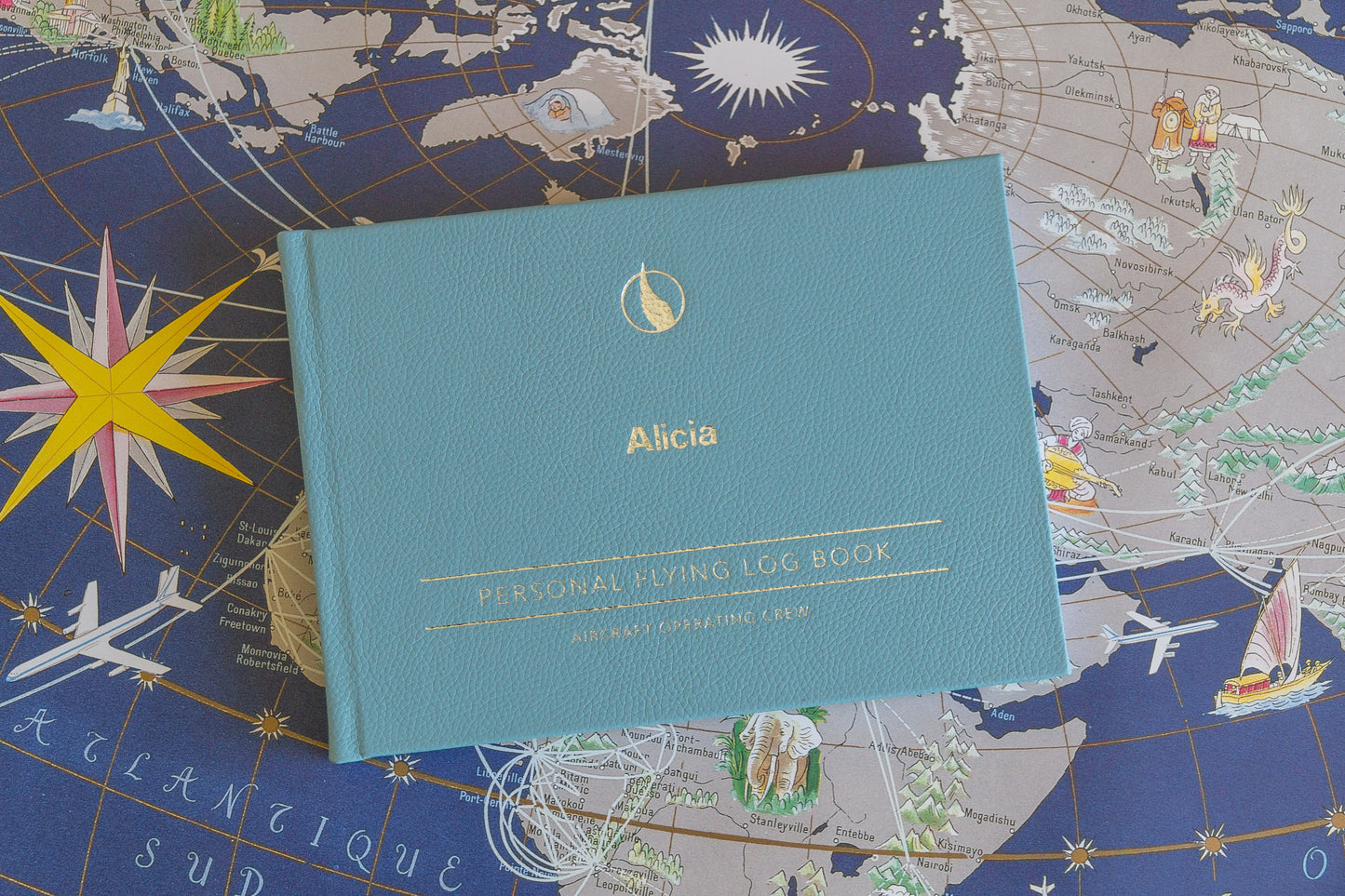 Personalised Pilot Logbook - Limited Edition Borealis Blue - Leather