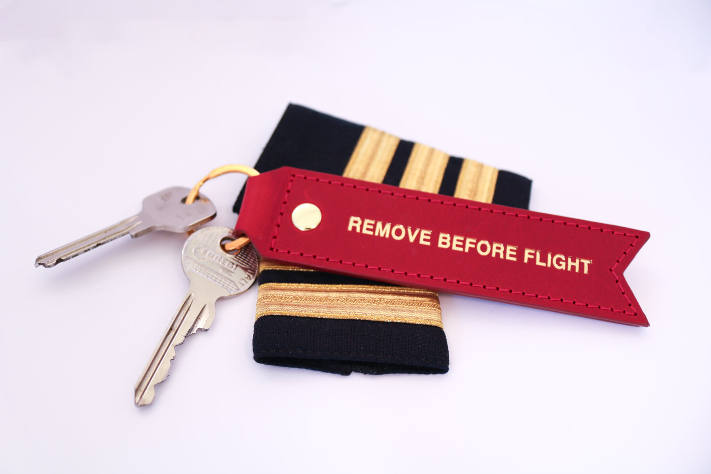 Premium Leather Remove Before Flight Keychain