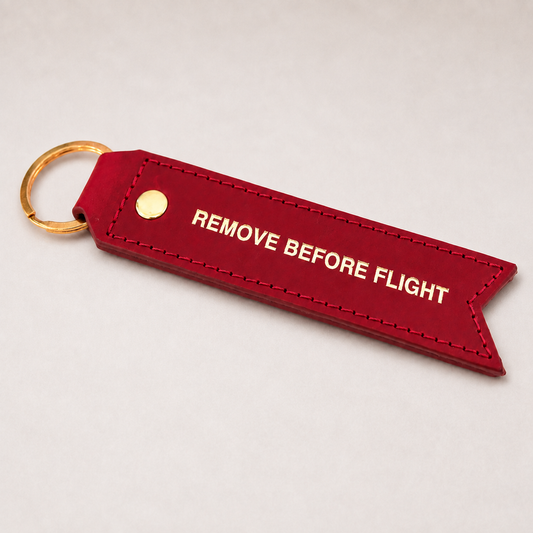 Personalised Leather Remove Before Flight Luggage Tag Keychain