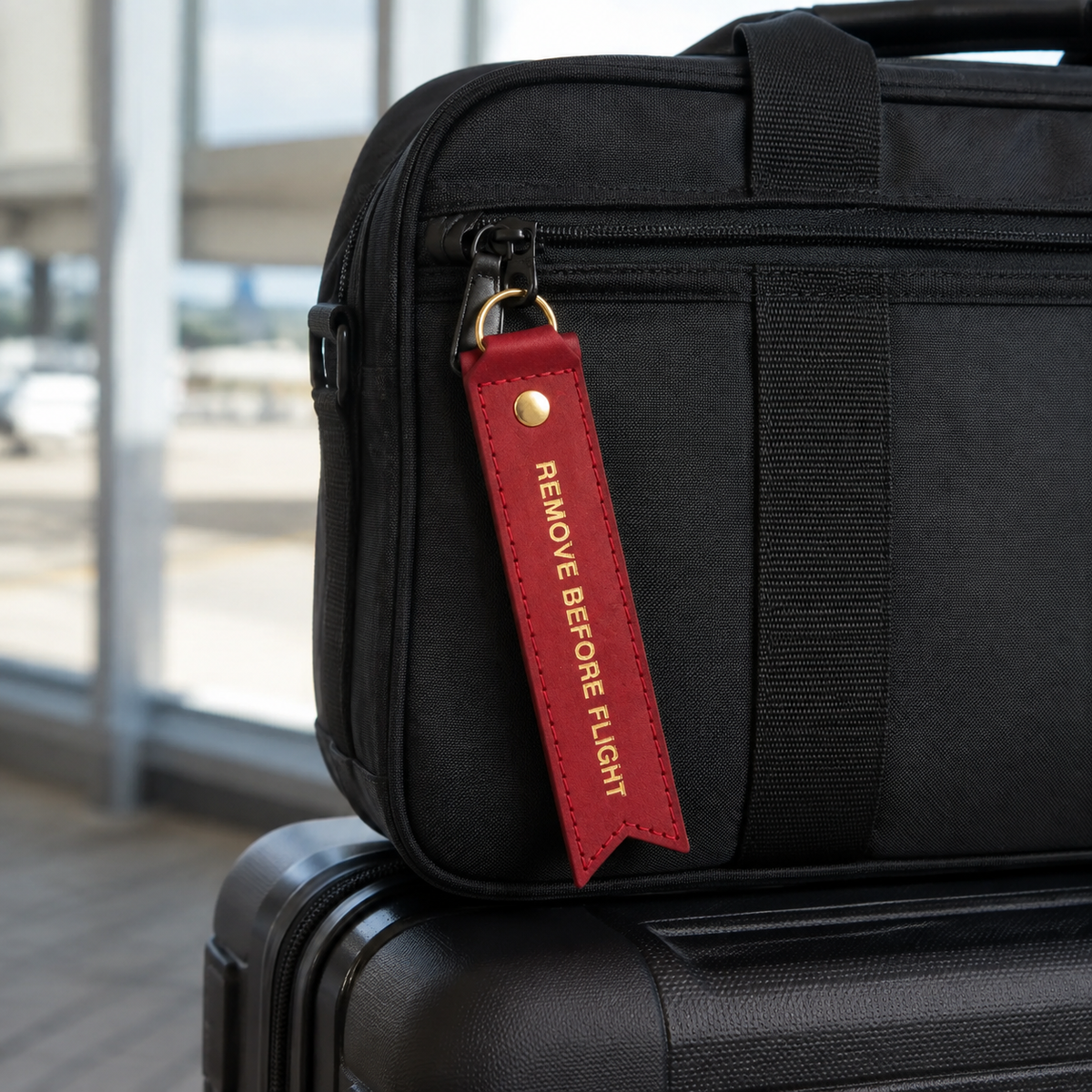 Personalised Leather Remove Before Flight Luggage Tag Keychain