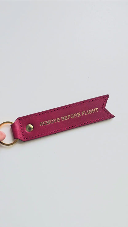 Personalised Leather Remove Before Flight Luggage Tag Keychain