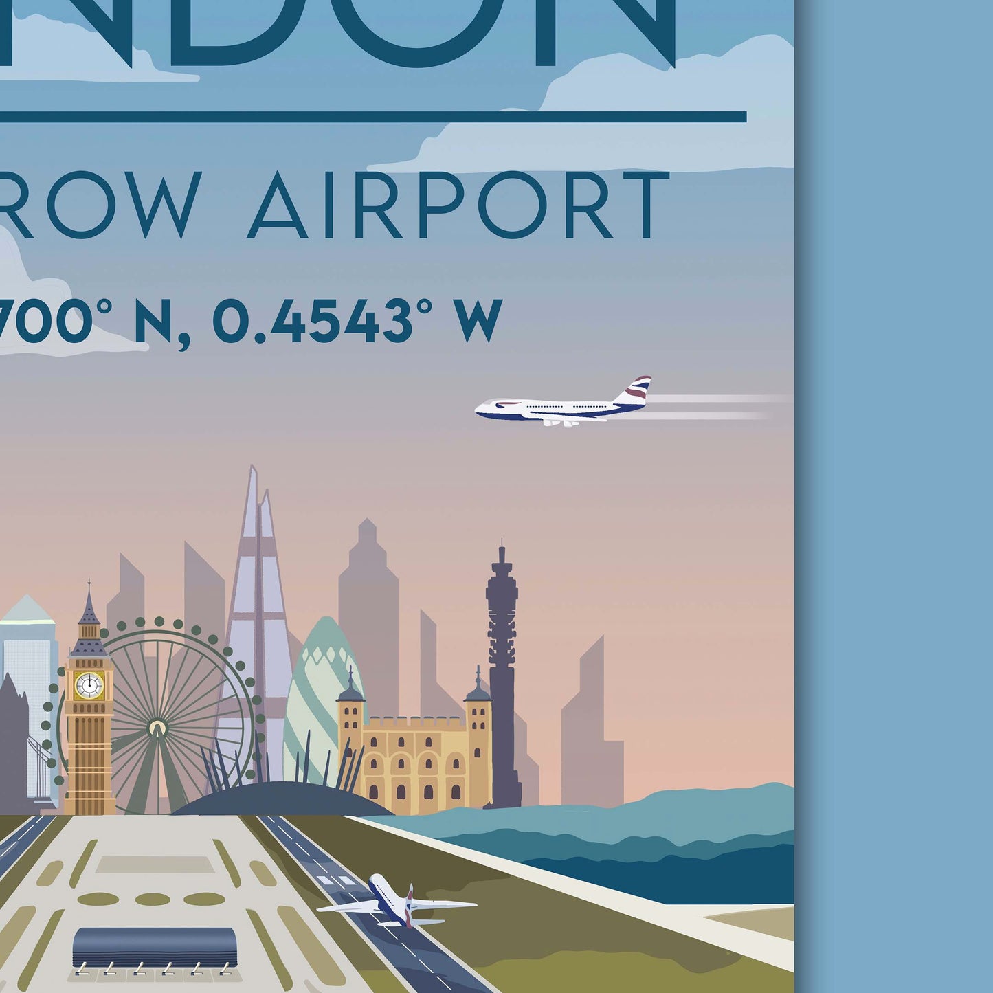 London Heathrow Airport Poster A4/A3 - Aileron Original