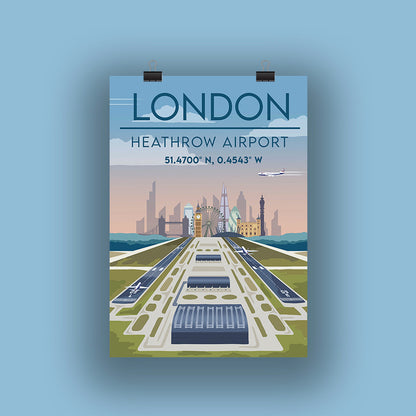 London Heathrow Airport Poster A4/A3 - Aileron Original