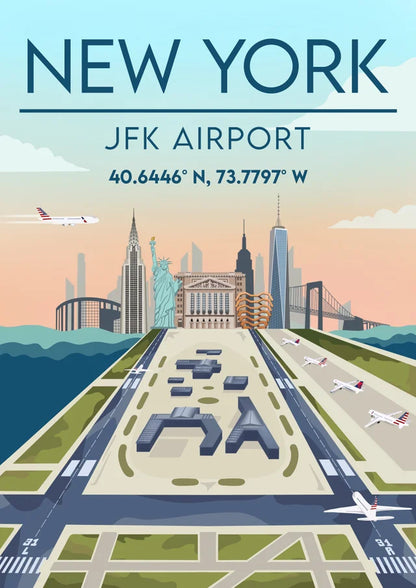 NY JFK Skyline Wall Art - A3/A4