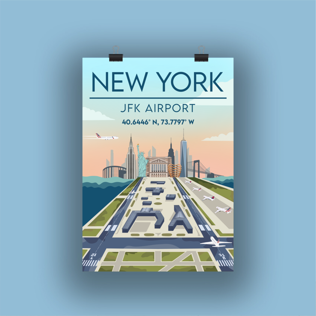 NY JFK Skyline Wall Art - A3/A4