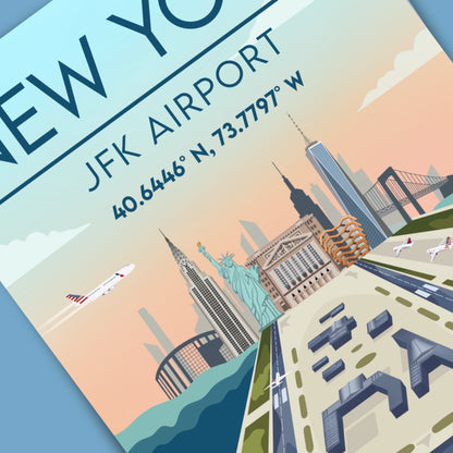 NY JFK Skyline Wall Art - A3/A4